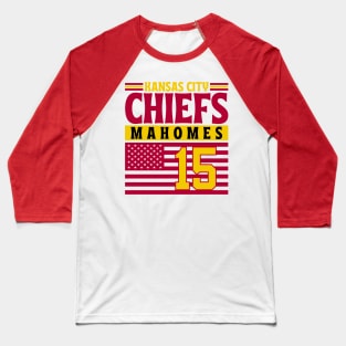 Kansas City Chiefs Mahomes 15 American Flag Football Baseball T-Shirt